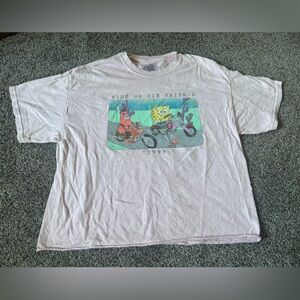 Pink pre loved SpongeBob ride or die women’s size large crop top tee
